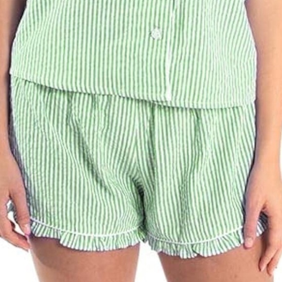 Belle Il Fiore Pajamas Ultra Soft Seersucker Womens PJ Ruffled ShortSet NWT - Picture 2 of 7